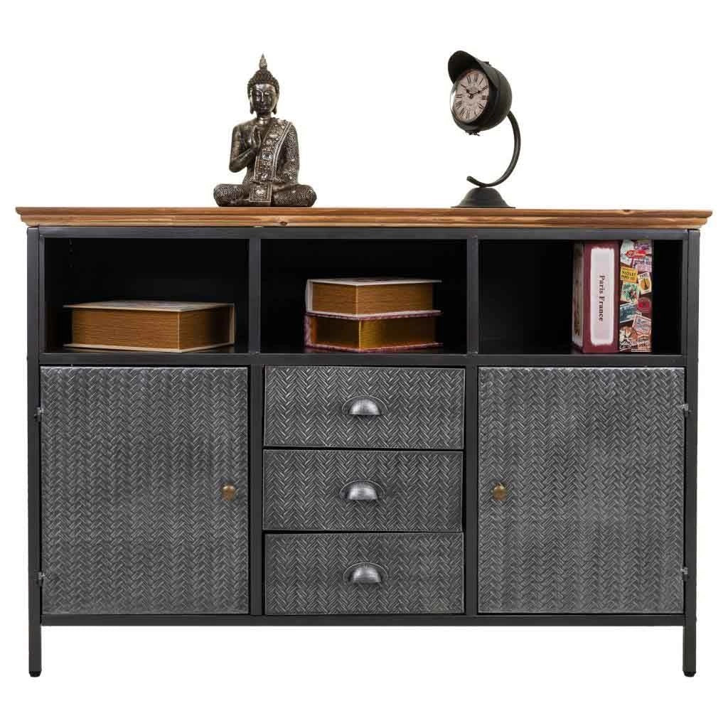 Credenza in metallo nero e legno 121,5x36x82,5h