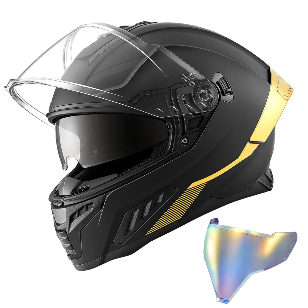 Casco Integrale da Moto V-822 in ABS e PC con Doppia Visiera, Taglia L 59-60 cm Omologato ECE 22.06 DOT, Nero