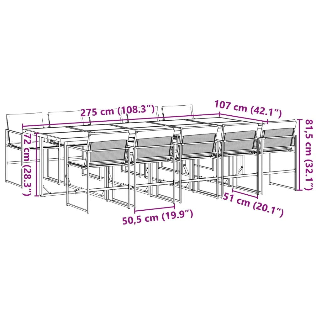 Set da Pranzo da Giardino 11 pz con Cuscini Nero in Textilene 3295076