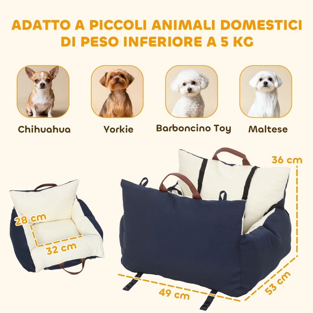 Seggiolino Auto per Cani ¨C Xylo ¨C Blu con Guinzaglio Sicurezza