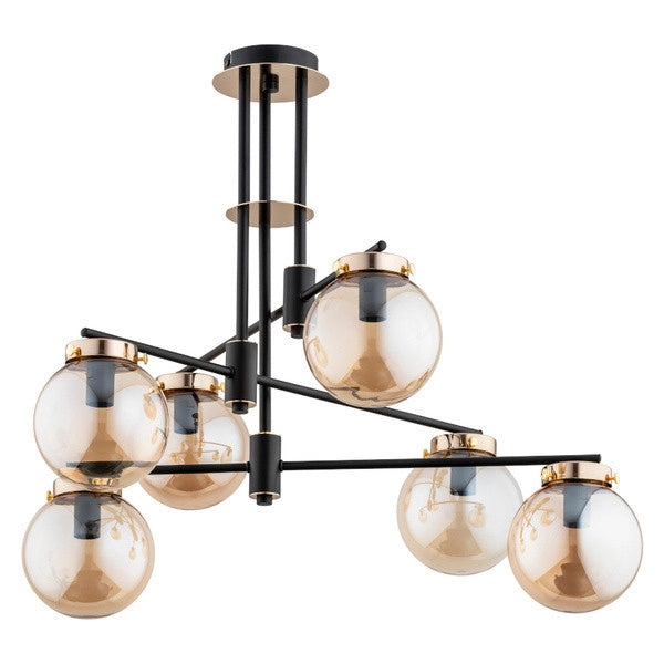 Plafoniera decorativa BOGOTA nera/oro 6 luci E14 Alfa