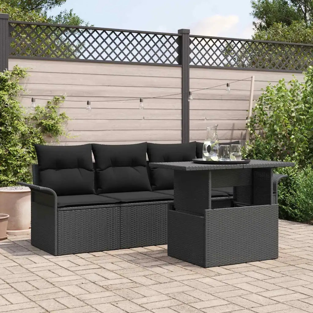 Set Divano da Giardino 5 pcs Nero Rattan in Polipropilene