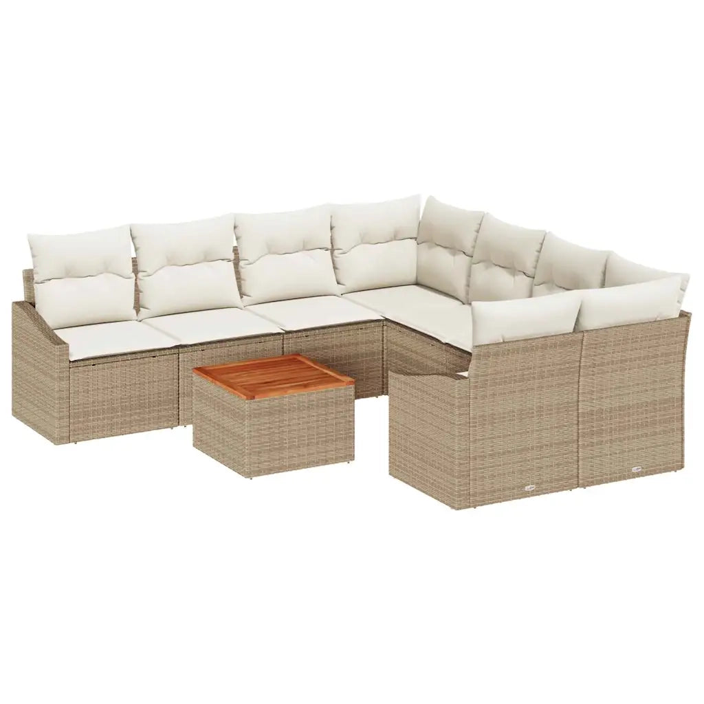 Set Divano da Giardino 9 pcs Beige e Crema polyrattan