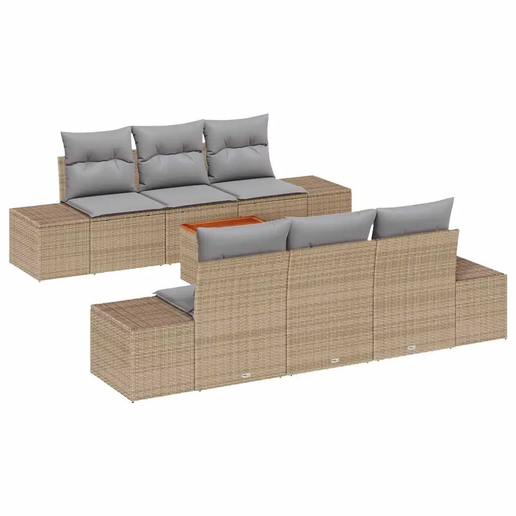 Set Divano da Giardino 7 pcs Beige e Grigio Chiaro polyrattan
