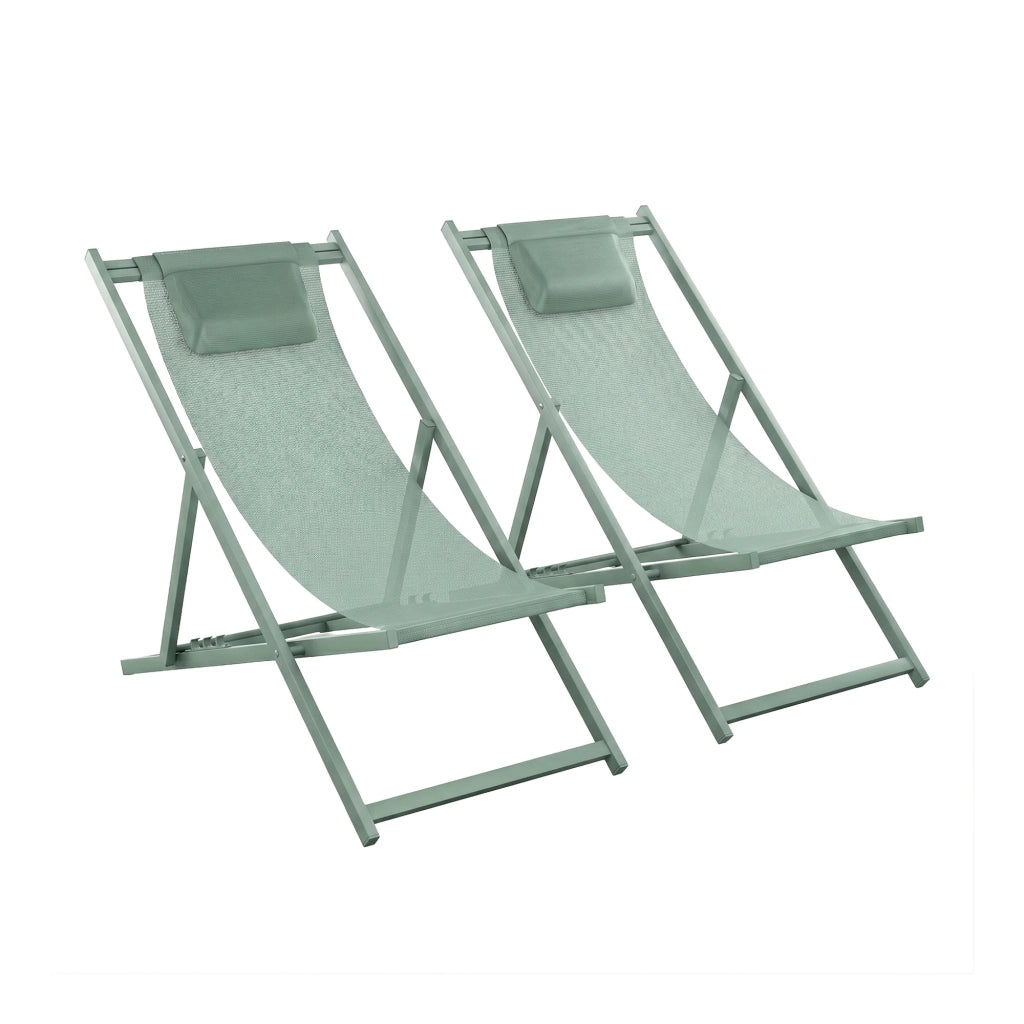 Mezzaluna - Set di 2 sdraio pieghevoli 59x97x104 cm da giardino in alluminio e textilene salvia