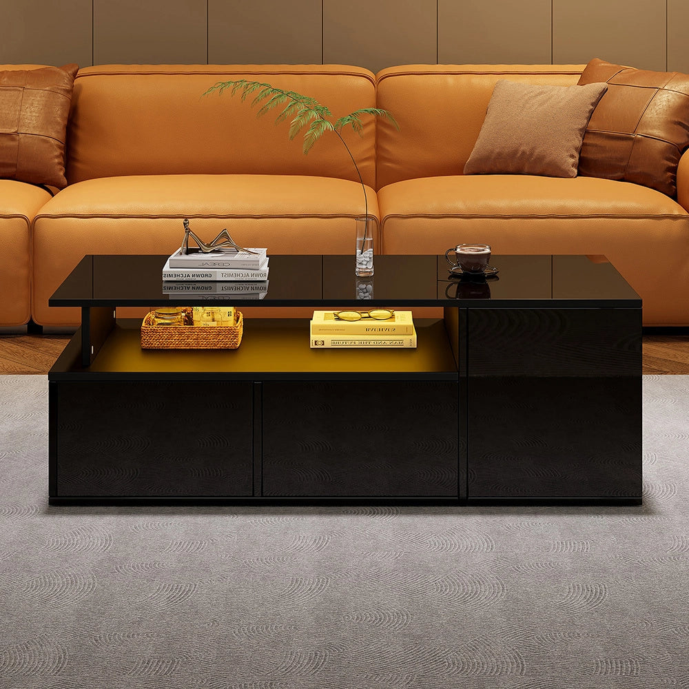 Tavolino-Xylo-100x50x35cm nero 2 cassetti LED capacit?? 60kg