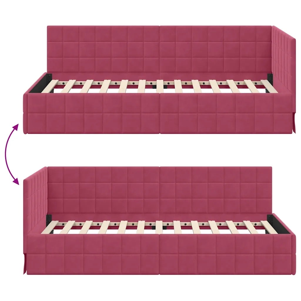 Cornice del letto ad angolo Rosso Vino 90 cm x 190 cm Velluto 42016382