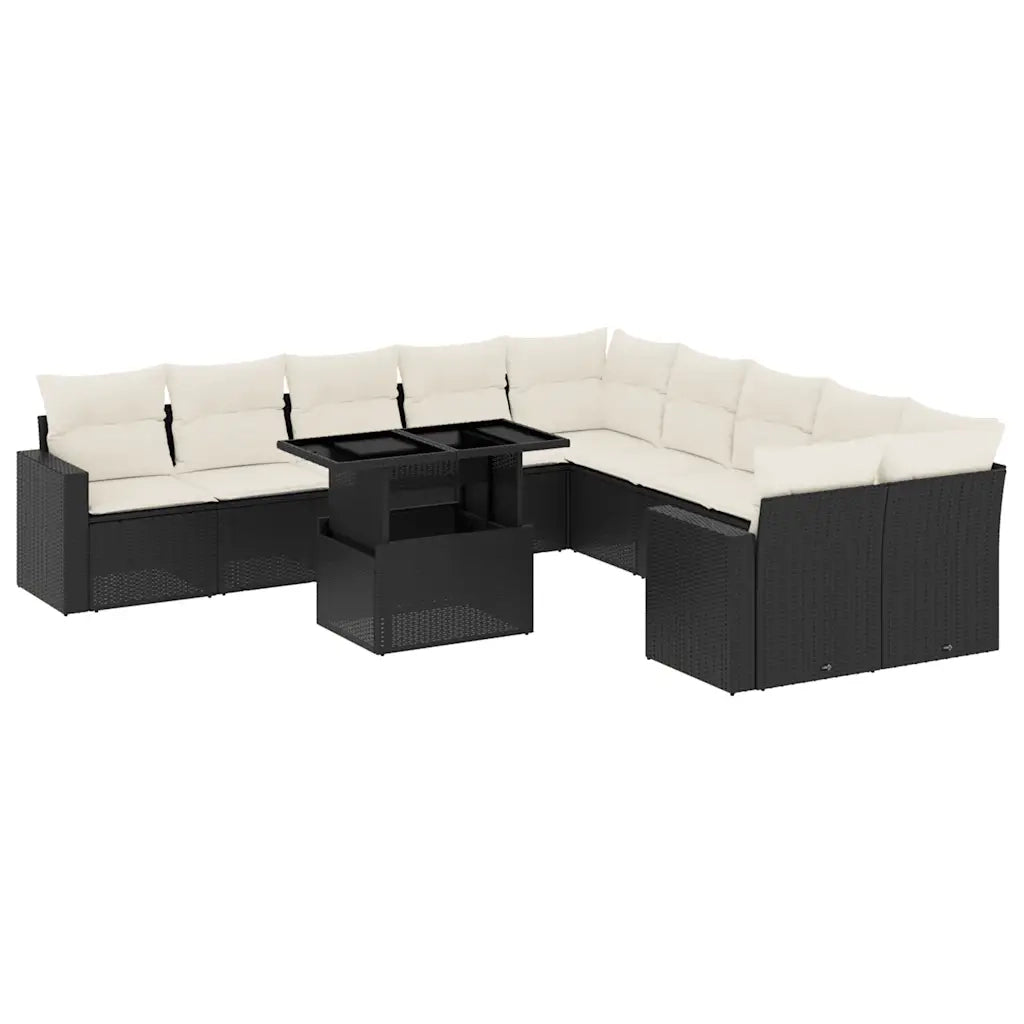 Set Divani da Giardino 11 pz con Cuscini in Polyrattan Nero