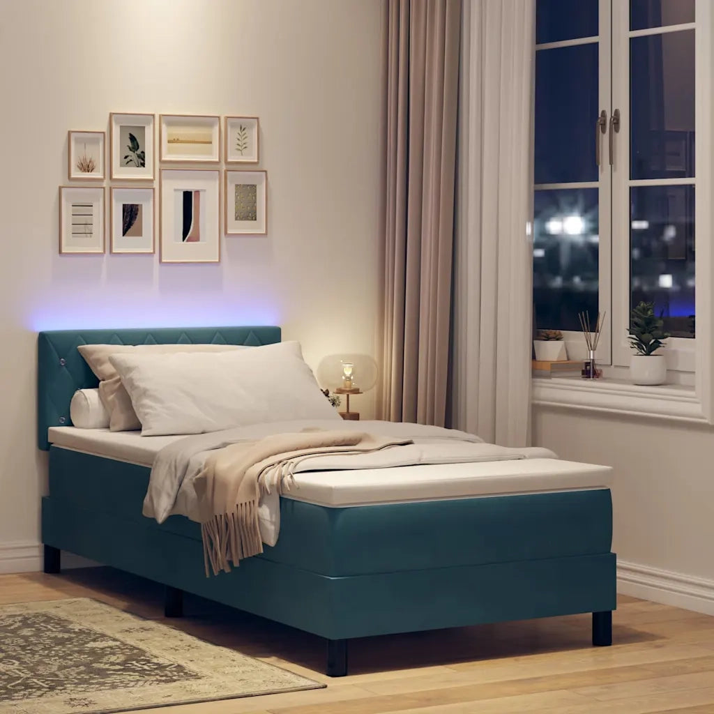 Letto a Sorgente LED con led Blu Scuro 100 x 200 cm Velluto