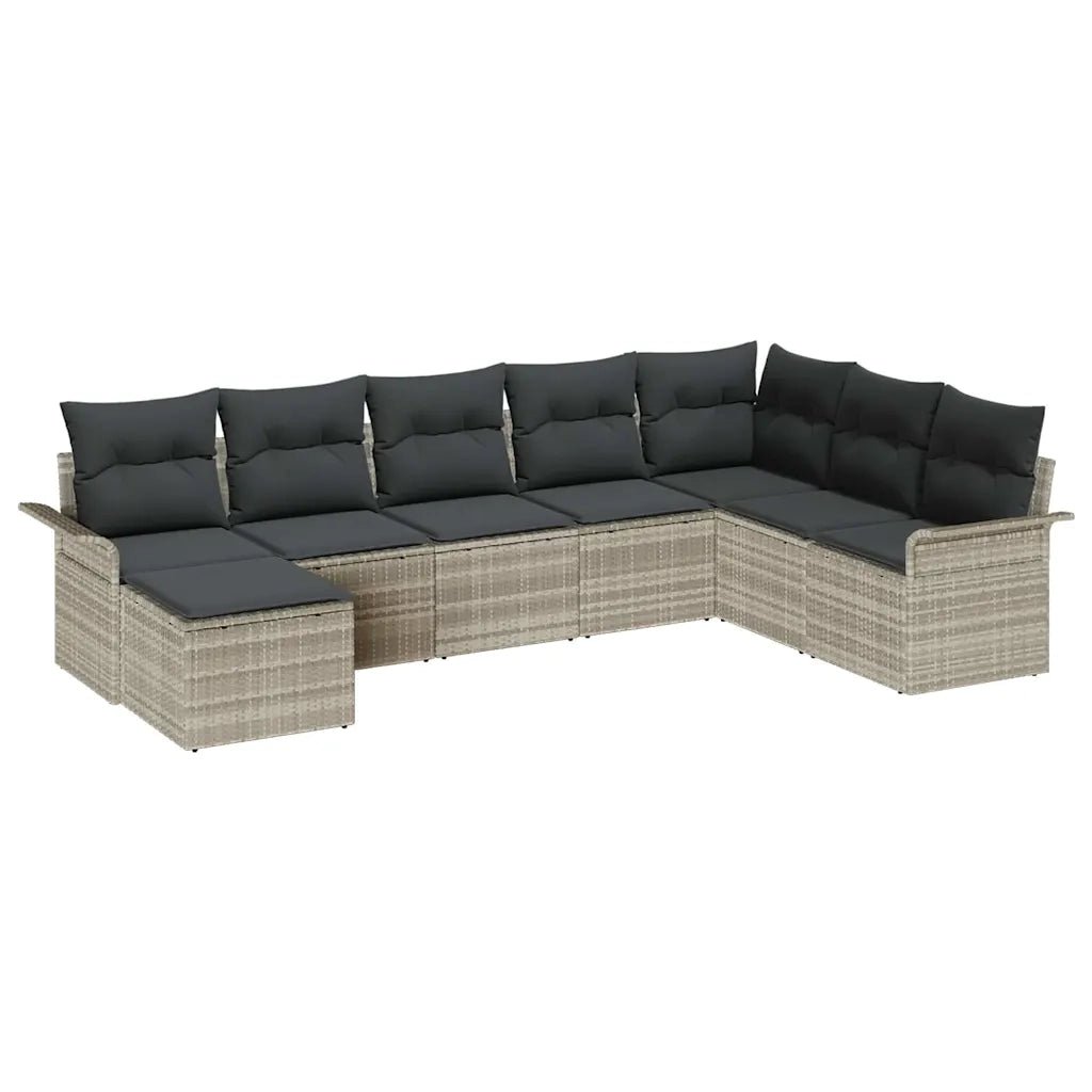 Set Divano da Giardino 8 pcs Grigio chiaro Poly Rattan
