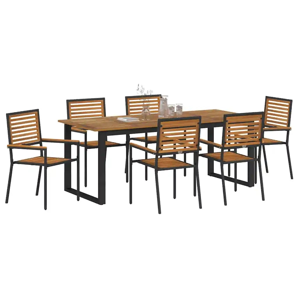 Set da Pranzo per Giardino 7 pcs Nero Legno di Acacia Massello