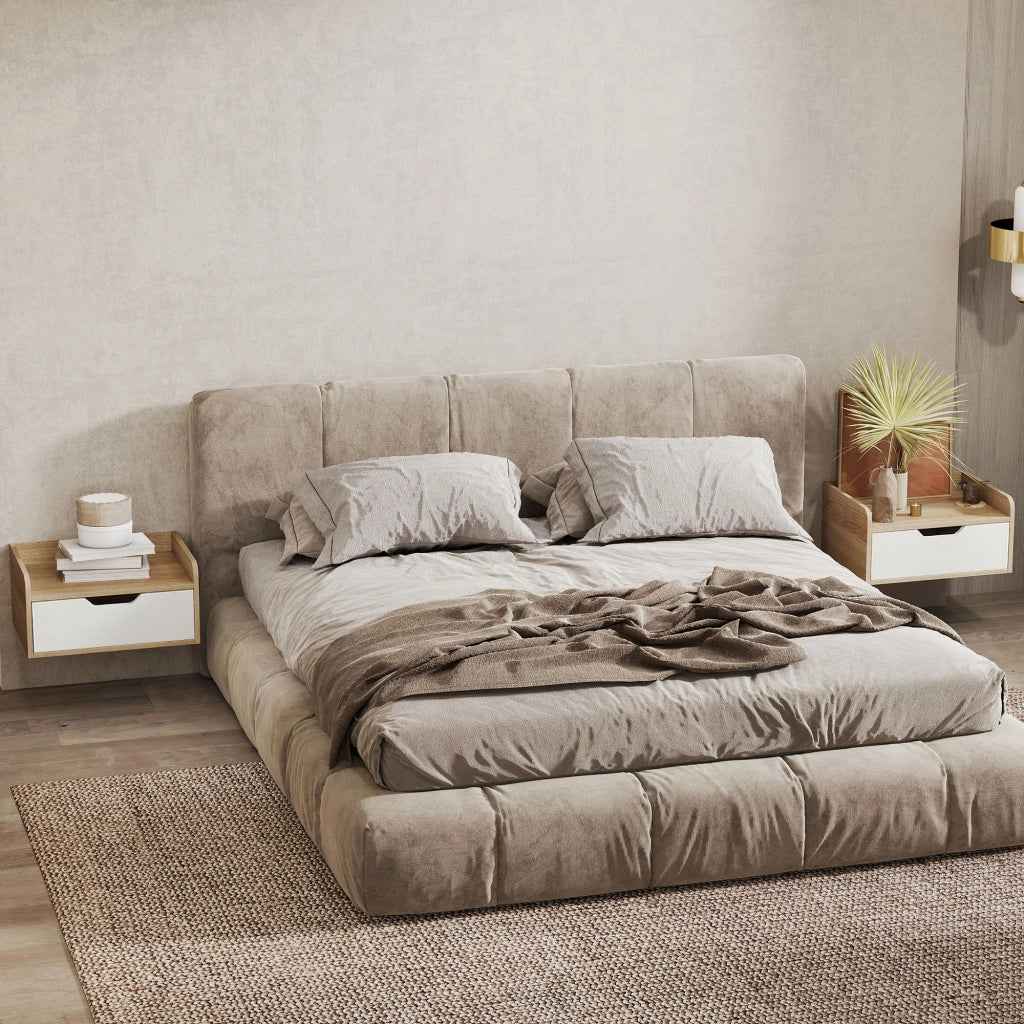 Comodino a muro con cassetto e piano rialzato ¨C zephmum ¨C 40x30x19,5 cm