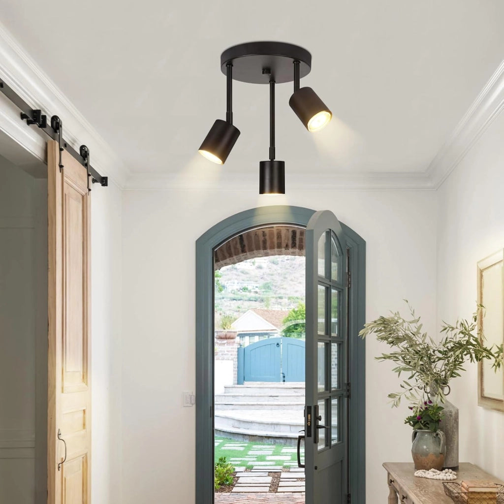 ZMH Lampada da soffitto nera 3 faretti LED GU10 orientabili 350°