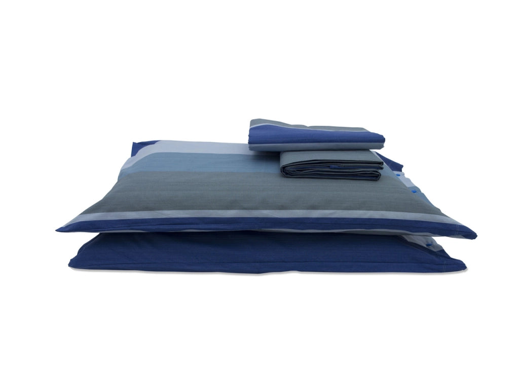 Completo Lenzuola In 100% Cotone Disegno Garda - Matrimoniale - Blu