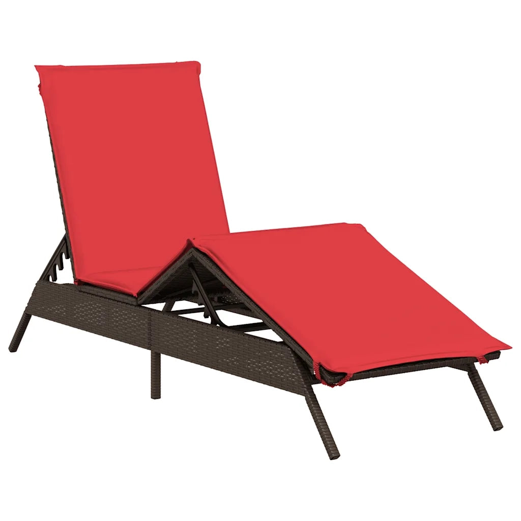 Lettino prendisole con Cuscino in Polyrattan Marrone 4002708