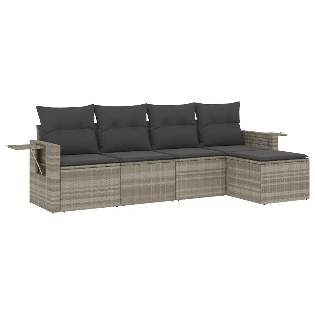 Set Divano da Giardino 5pz con Cuscini Grigio Chiaro Polyrattan 3220091