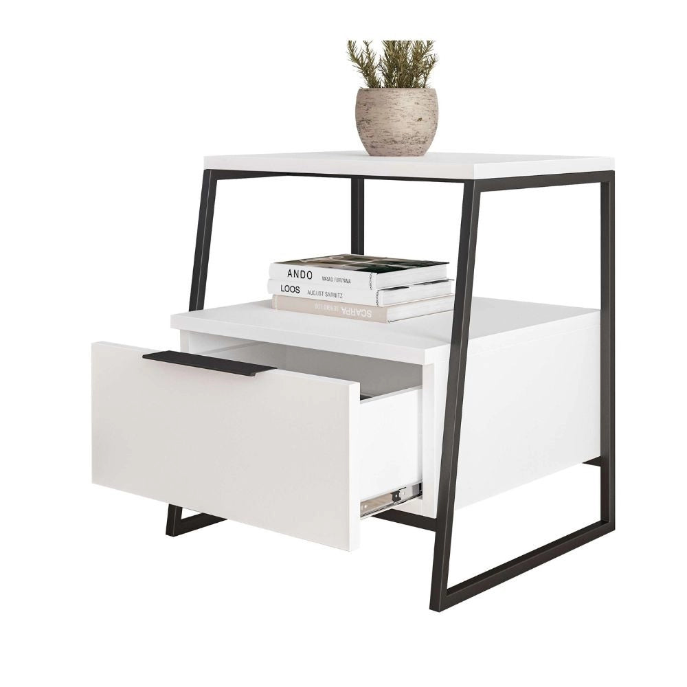 Comodino bianco Pal 45x41x50 cm – Stile Moderno e Funzionalità in un Design Raffinato
