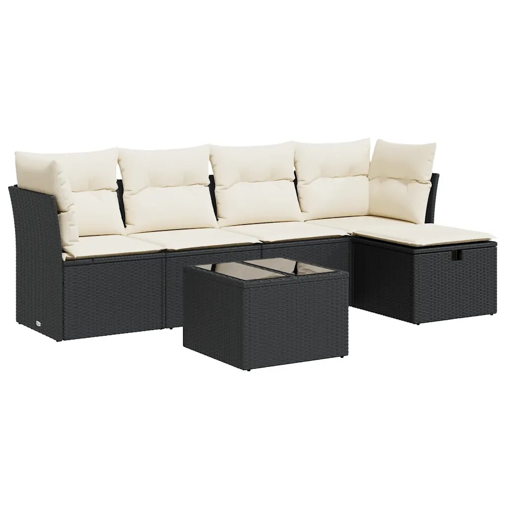 Set Divano da Giardino 6 pz con Cuscini Nero in Polyrattan 3325272