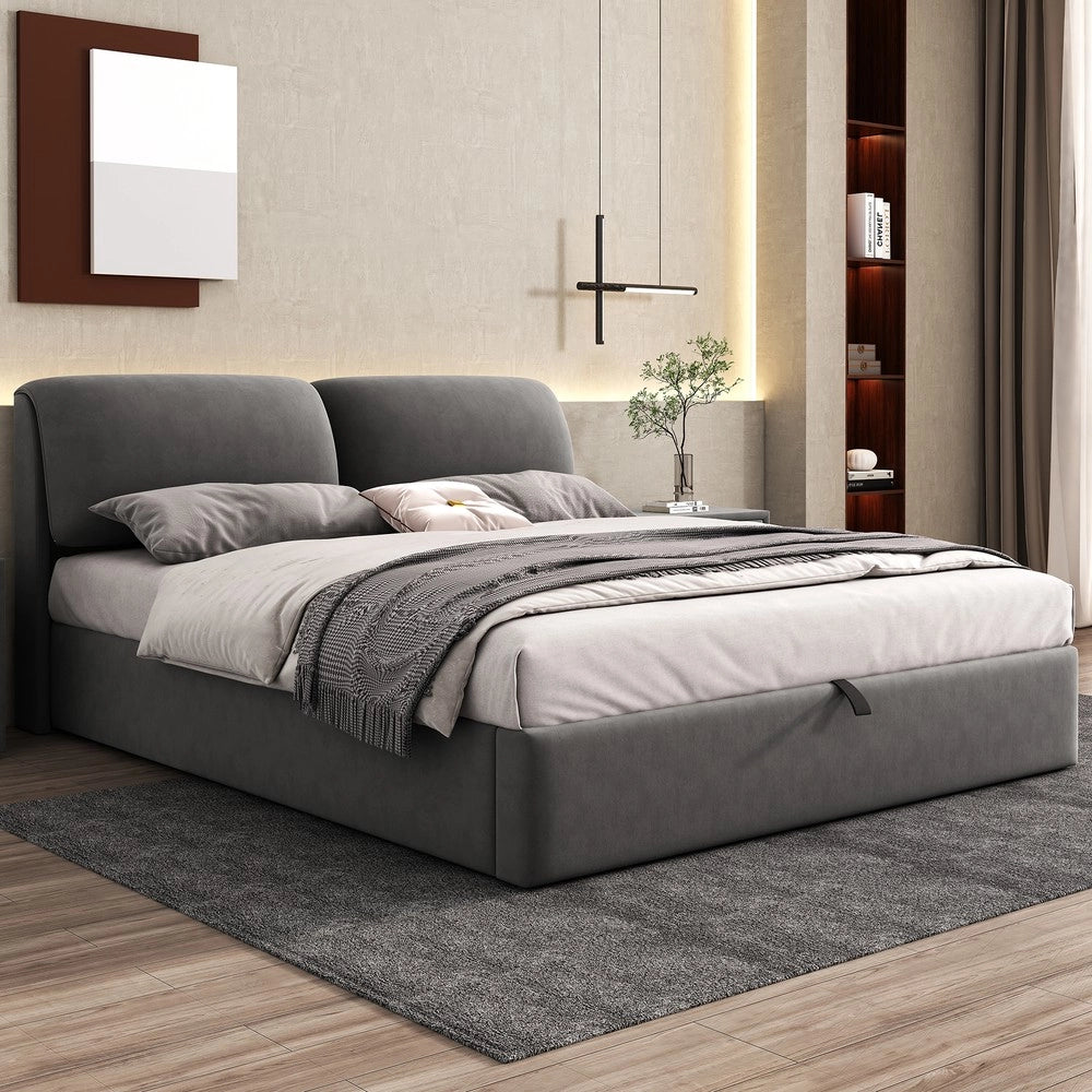 Letto Contenitore Imbottito con Testiera ¨C MINIMAL ¨C Velluto Grigio 160x200