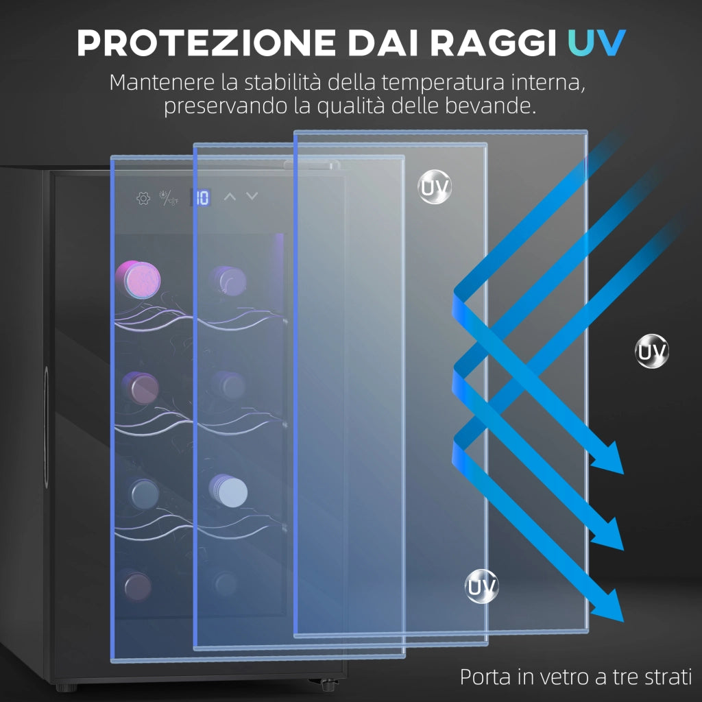 Cantinetta Vino Refrigerata ¨C Minimal ¨C Nero, Capacit¨¤ 21L, 8 Bottiglie