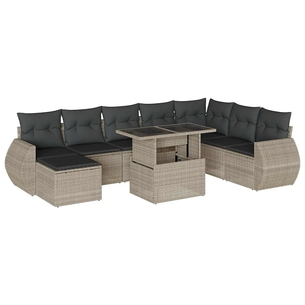 Set Divano da Giardino 9pz con Cuscini Grigio Chiaro Polyrattan 3268732