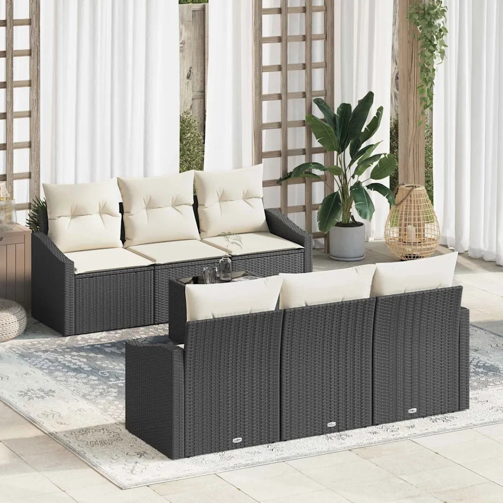 Set di divani con cuscino 7 pcs Nero e Crema polyrattan