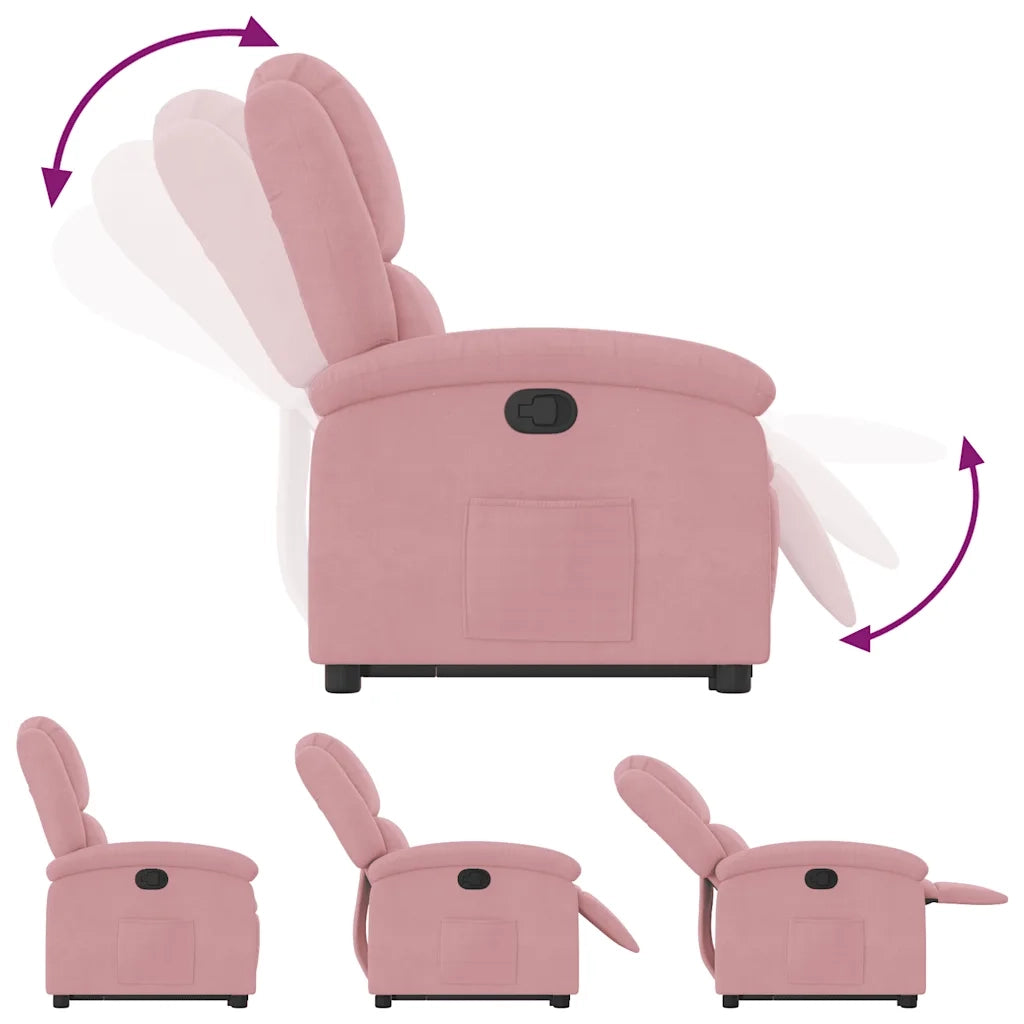 Poltrona Alzapersona Reclinabile Rosa in Velluto 3204304