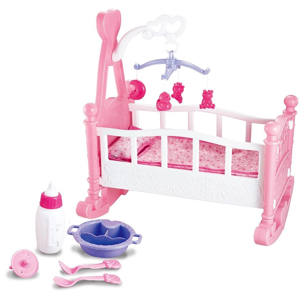 Trade Shop - Culla Per Bambole Lettino Culletta Bambolotto Con Giostrina E Accessori Gioco -
