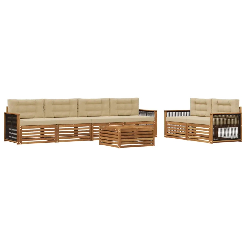 Set di divani da esterno con cuscino 7 pcs Naturale e Beige 3383056