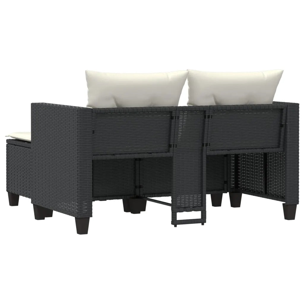 Divano da Giardino 2 Posti con Sgabelli-Sofa da Giardino-Divano da esterno Nero in Polyrattan 289891