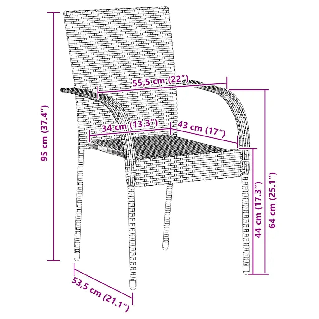Sedie da Esterno Impilabili 4 pz in Polyrattan Nere 310084