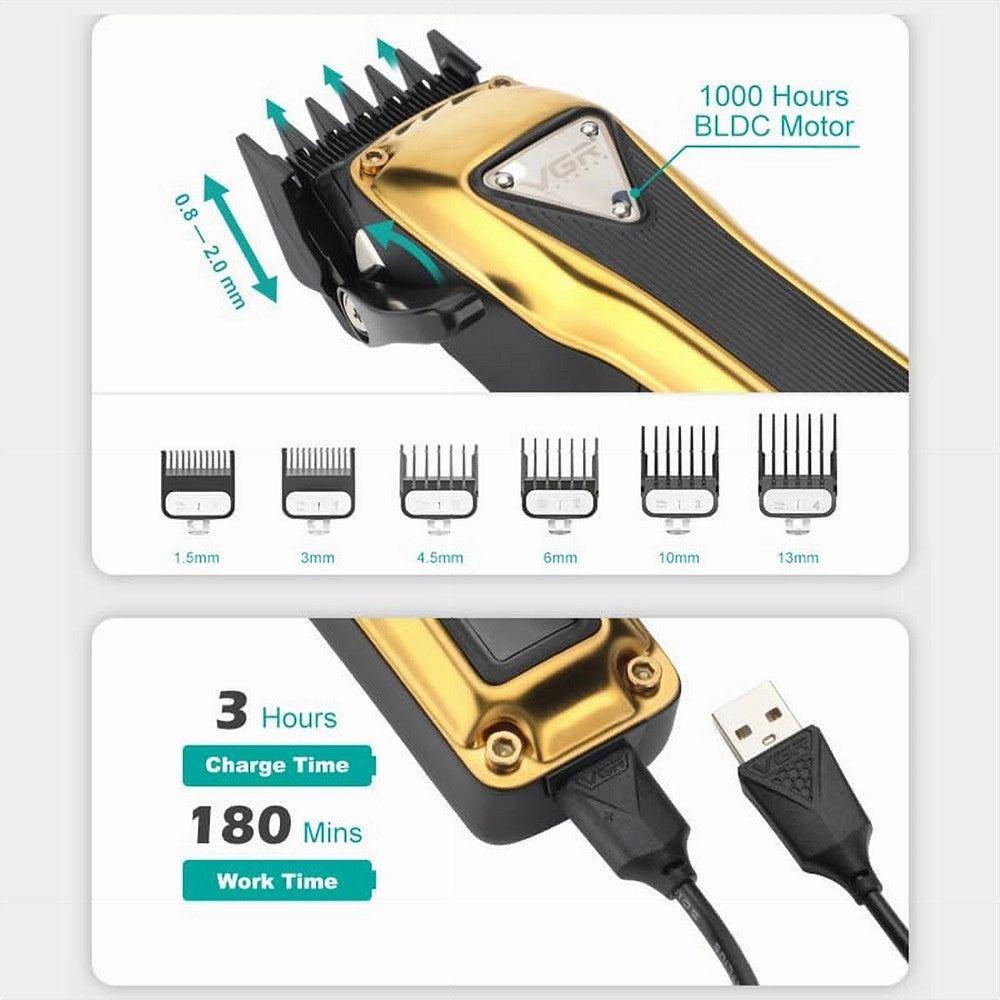 Tagliacapelli Professionale In Metallo A Batteria Display Digitale Usb Vgr V137