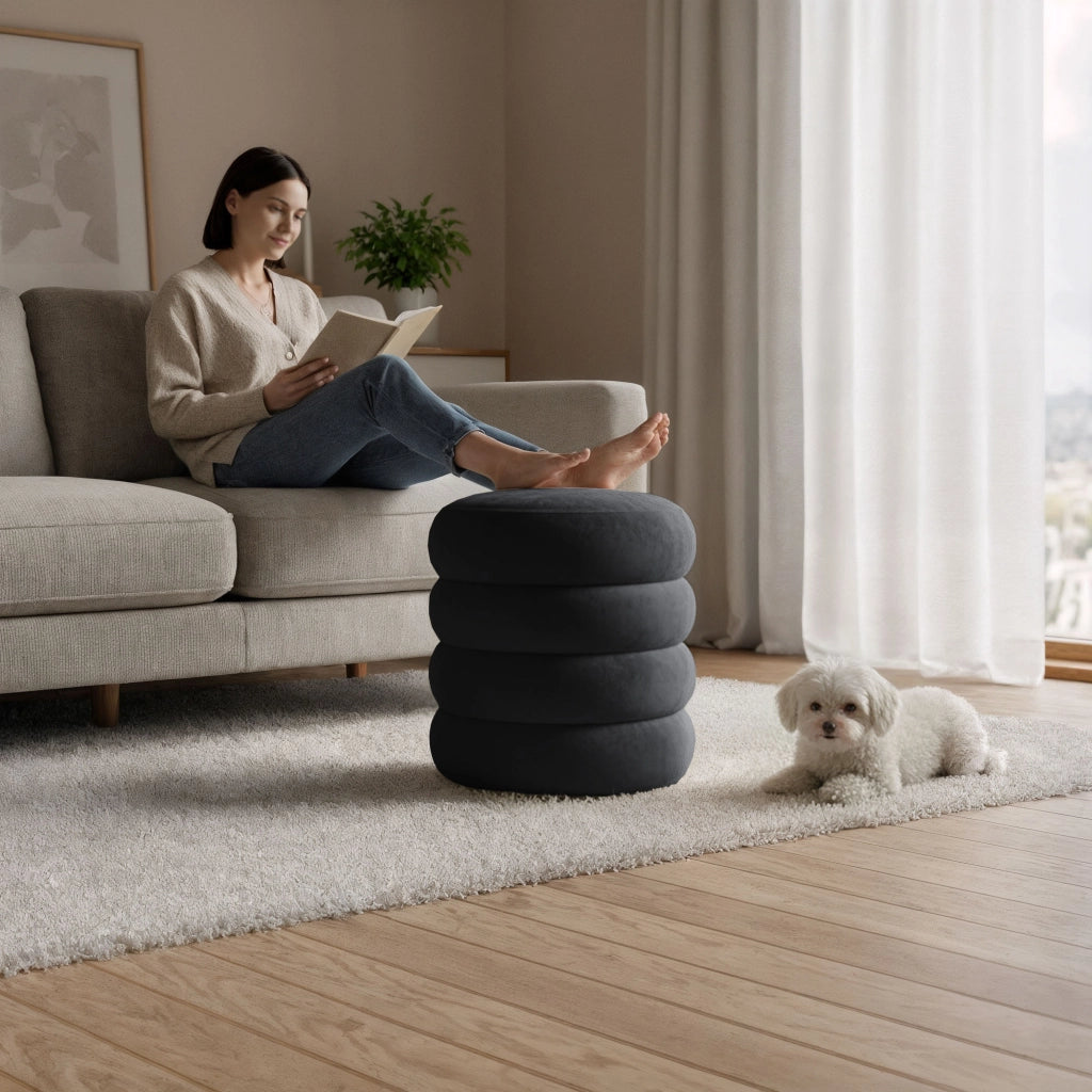 Pouf contenitore cilindrico in velluto 42 cm SNUGGO Nero