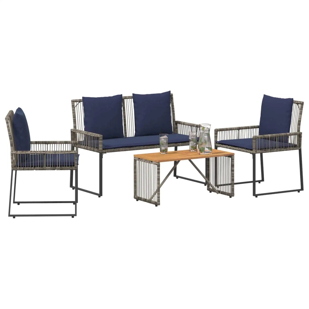 Set di Mobili da Esterno 9 pcs Grigio e Blu Navy polyrattan 42025150