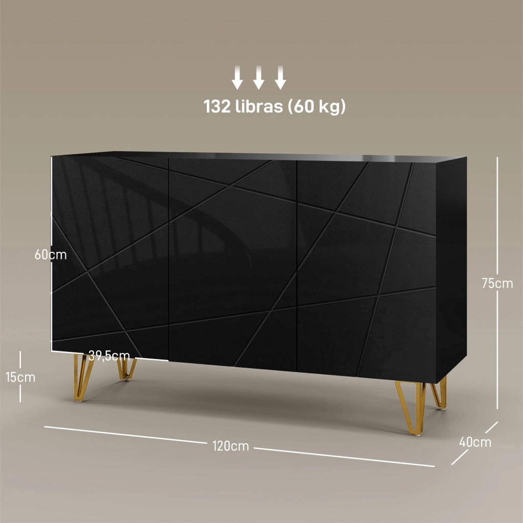 Credenza con 3 ante e ripiani regolabili ¨C Xylo ¨C Nero 120x40x75 cm