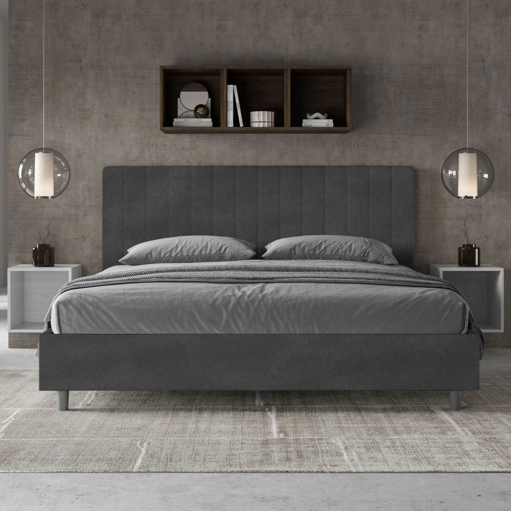 BS COM Letto matrimoniale king size contenitore imbottito 200x210 microfibra grigio