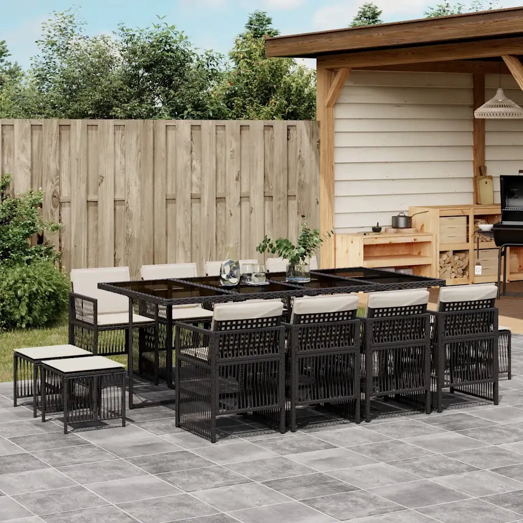 Set da Pranzo da Giardino 13pz con Cuscini Nero in Polyrattan 3210978