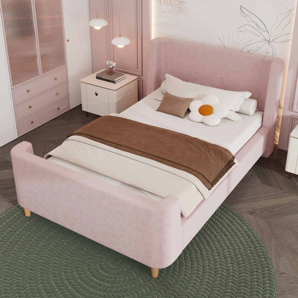 LETTO per bambini a slitta 90 x 200 cm rosa in velluto