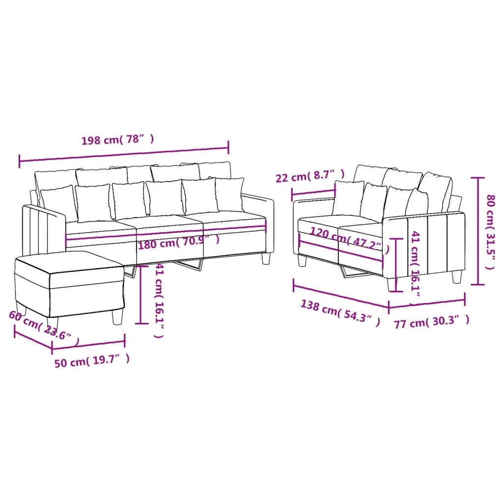 Set di Divani 3 pz con Cuscini Marrone in Tessuto 3201675