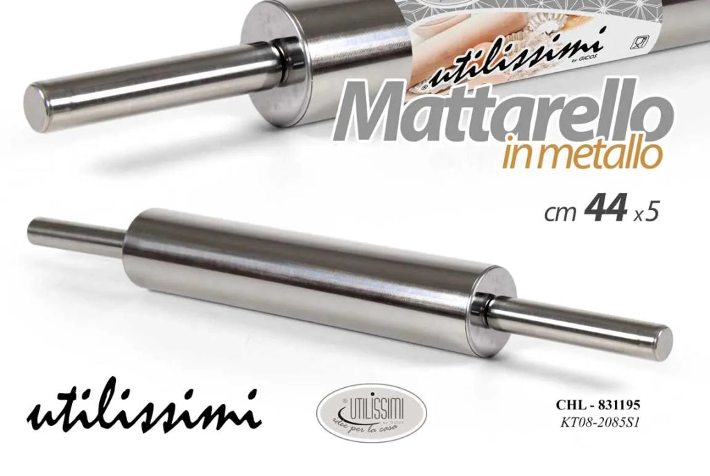 Mattarello in acciaio con manici 44x5 cm