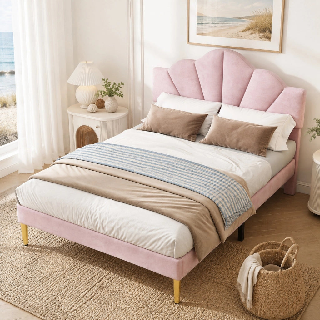 LETTO Imbottito 140x190 cm Velluto Rosa con testiera regolabile