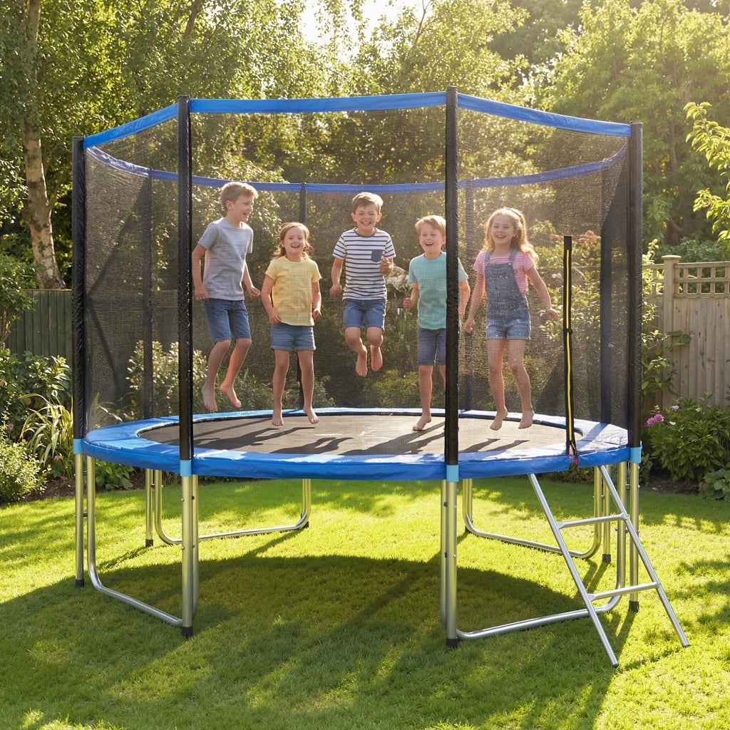 Trampolino Elastico ?366 cm ¨C Xylo ¨C Con Rete di Sicurezza Scala e Protezione Molle Blu