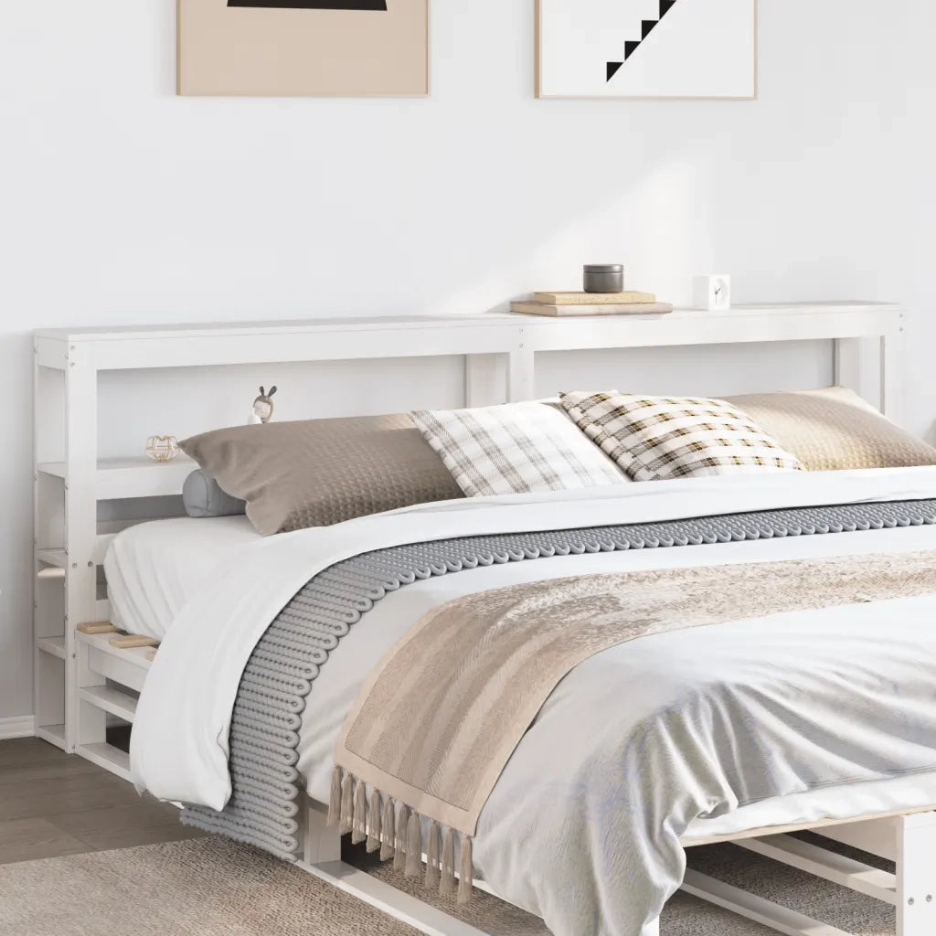 Testiera | Testata con Ripiani Bianca 200 cm in Legno Massello di Pino