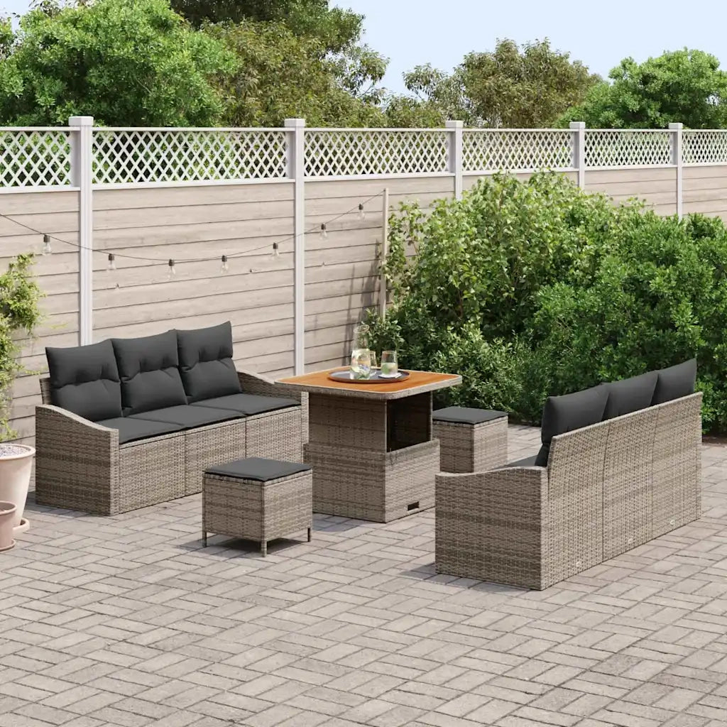 Set Divano da Giardino con cuscino 9 pcs Grigio polyrattan 3362608