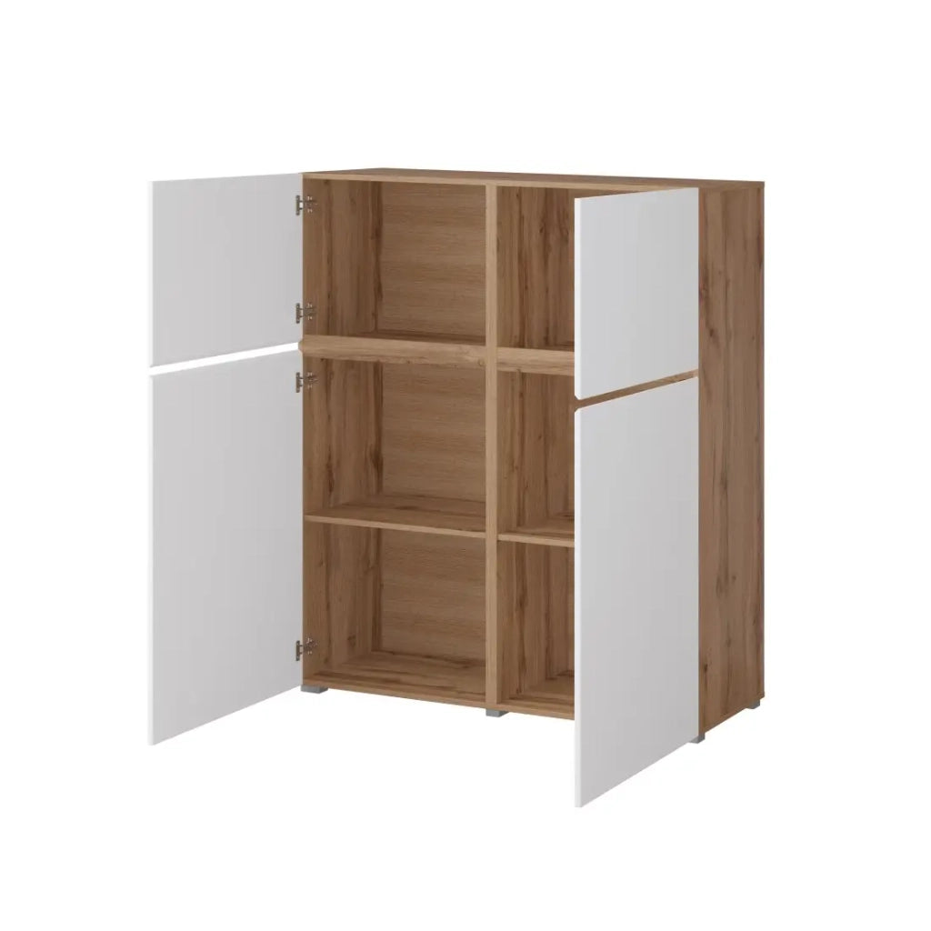 Buffet alto HAVANA – 120cm – 4 ante a battente – Rovere e bianco – Design minimalista e moderno