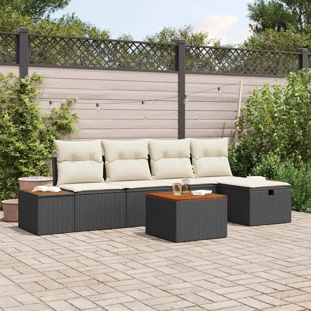 Set Divano da Giardino con cuscino 6 pcs Nero polyrattan