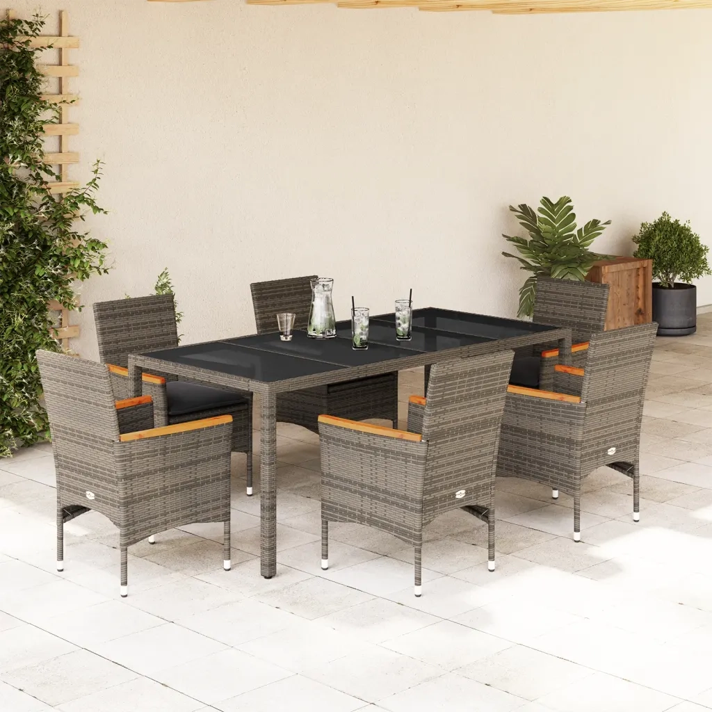Set da Pranzo da Giardino 7 pz con Cuscini Polyrattan e Vetro 3278655