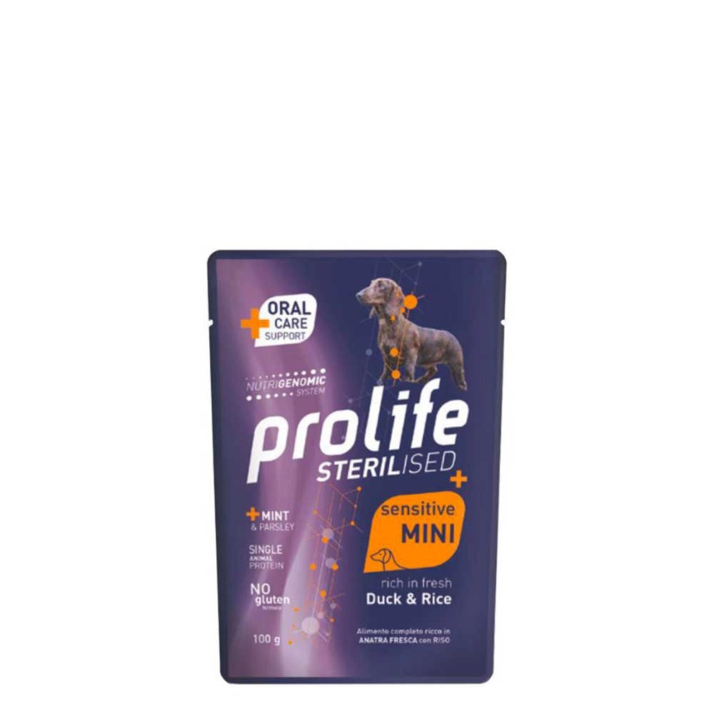 Prolife dog sterilised 10x100g anatra e riso. Confezione risparmio 10 buste da 100g