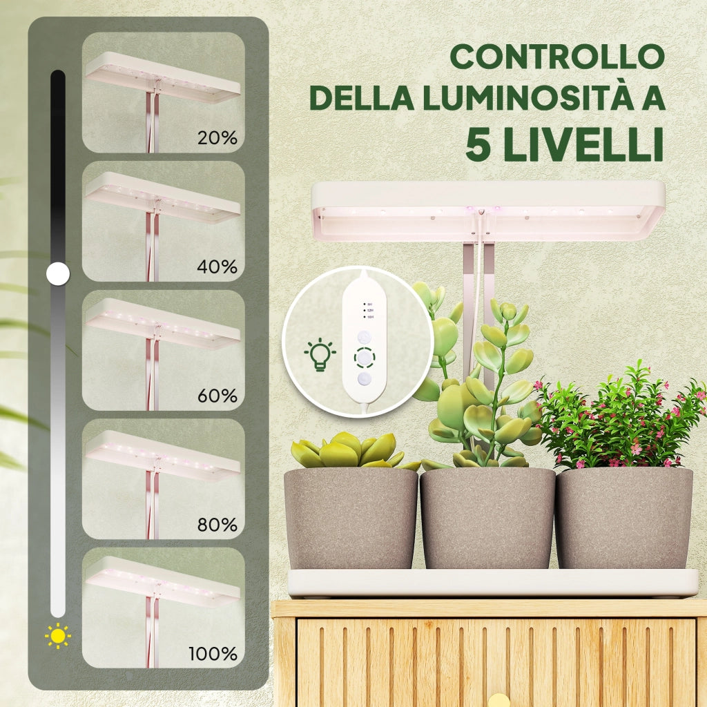 Lampada da Coltivazione LED con Timer ¨C Minimal ¨C Bianco 45x18.8x47.8 cm