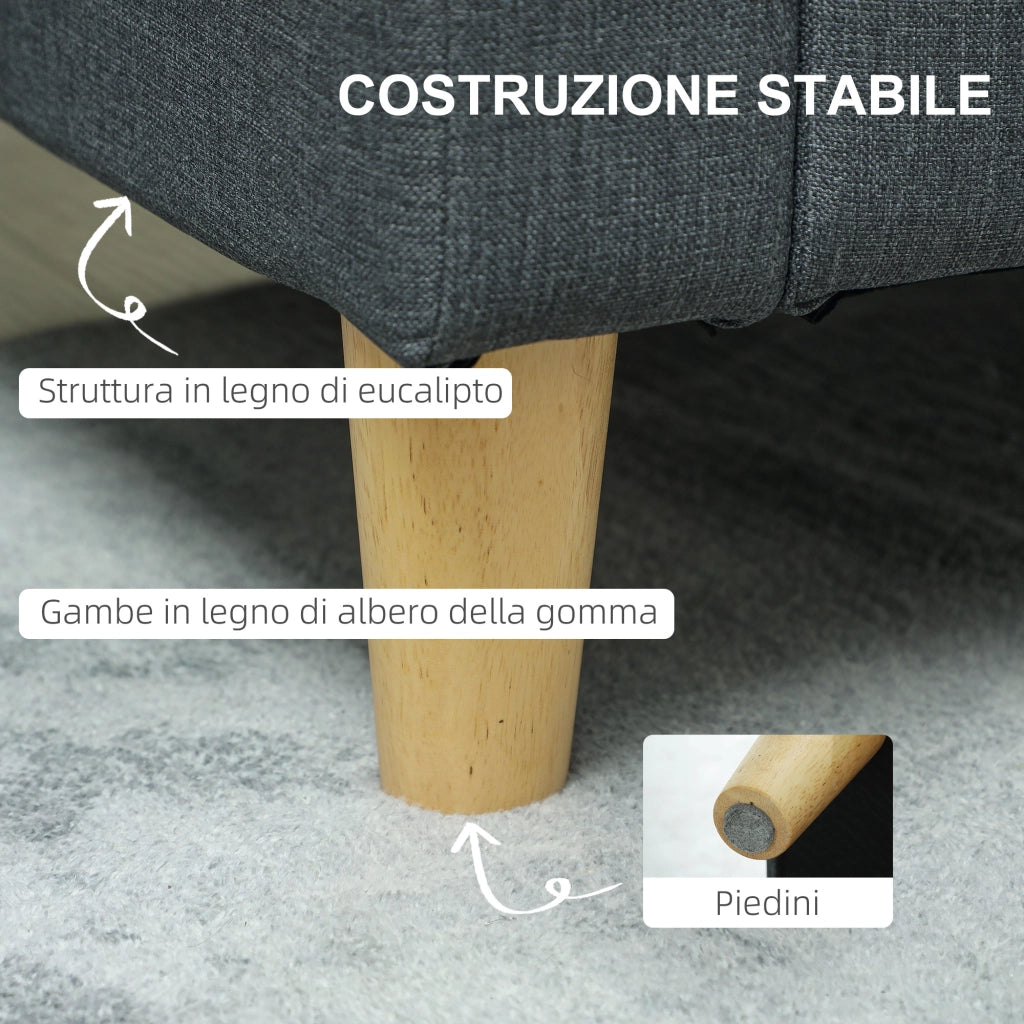 Divano 2 Posti con Cuscini e Spazio Portaoggetti ¨C Zephmum ¨C Tessuto Effetto Lino, Grigio Carbone, 135x72x84 cm